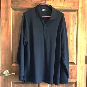 MEN'S LARGE DARK BLUE NIKE GOLF FIT DRY LONG SLEEVE POLO SHIRT, EUC